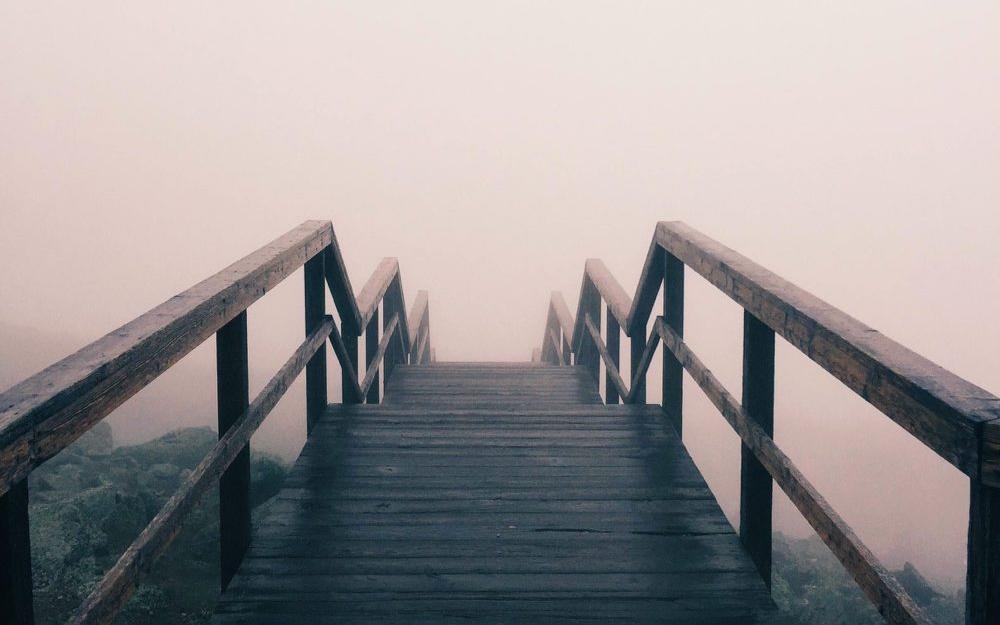 foggy outdoor staircase